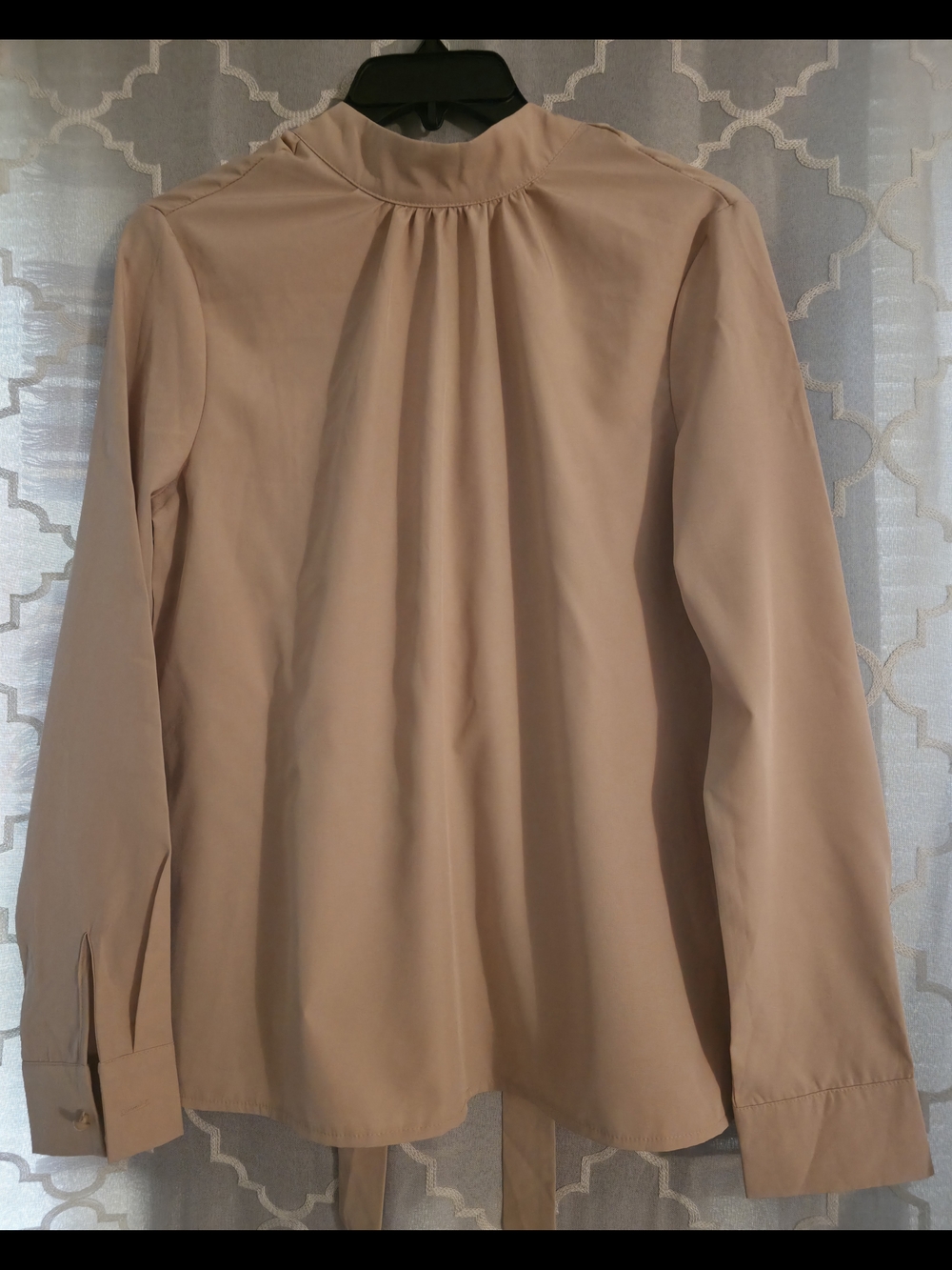 SHEIN Beige High-Neck Long Sleeve Blouse